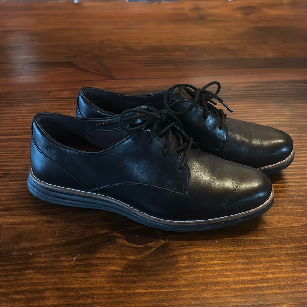 Cole Haan Black Leather Lace-Up Flats